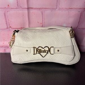 Juicy Couture Cream Embossed Heart Logo Shoulder Bag with Gold Hardware